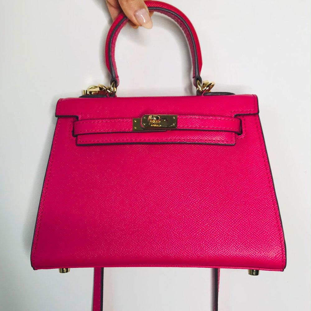 Hermes Kelly Bag Taiga Leather Fusia